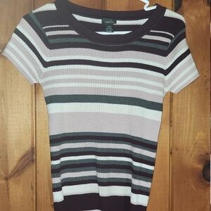 rue21 Mauve, Black & Cream Striped Ribbed Short-Sleeve Top